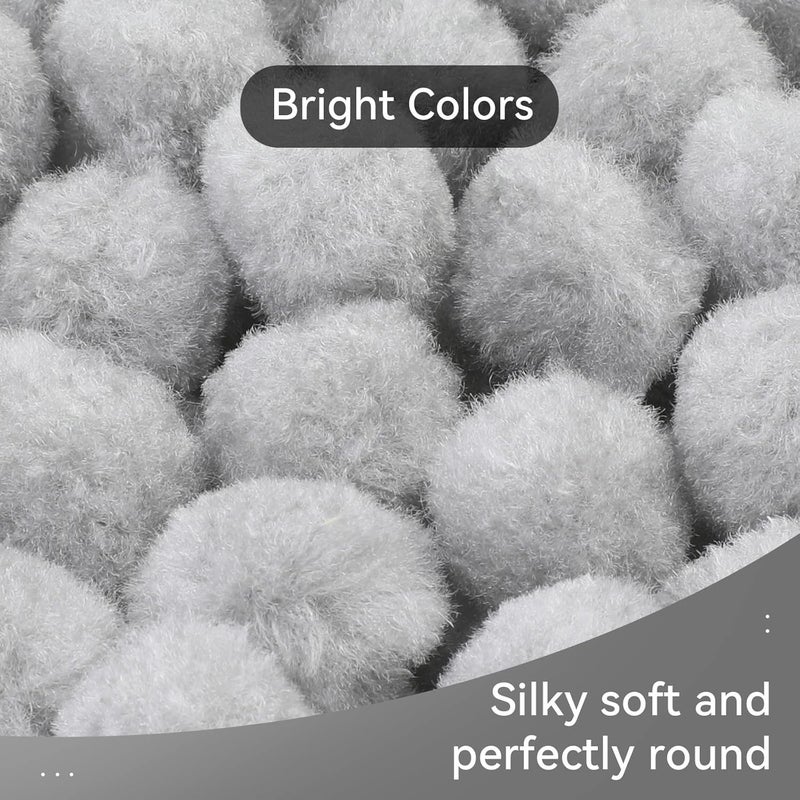 MORFEN 150 Pcs Pom Poms, 1 Inch Light Grey Craft Pom Poms, Fuzzy Pompom Puff Balls, Small Pom Pom Balls for DIY Arts, Crafts Projects,Birthday Home Decorations - Image 3